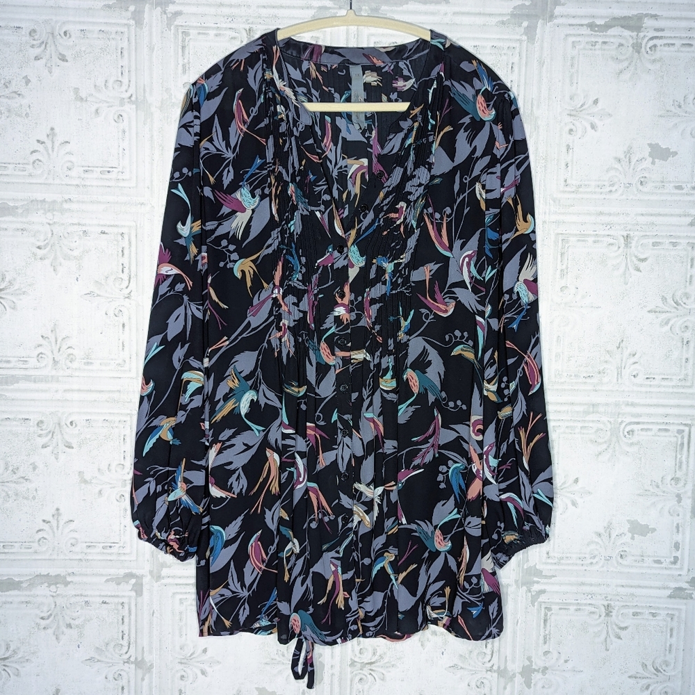 Melissa McCarthy Seven Birds Pleated Blouse 1X
